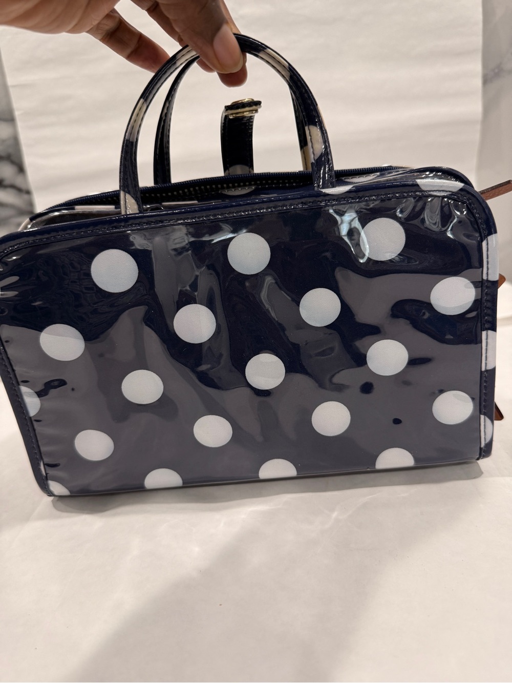 Kate Spade Le Pavillion Manuela Cosmetic Case in Navy Blue and White Polka Dot